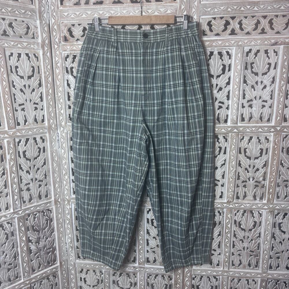 BDG Urban Outfitters Gingham Wide Leg Pants Green Black Check Plaid Preppy L